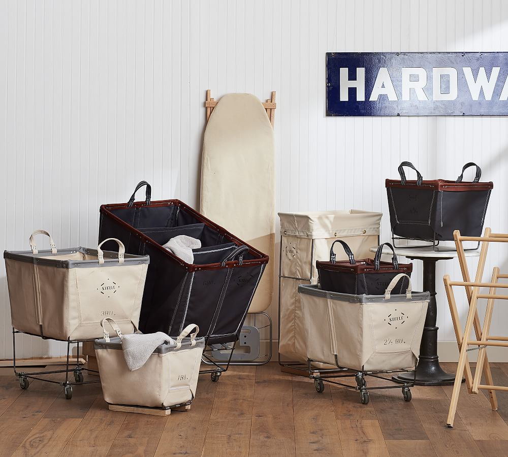 Medium Elevated Canvas Laundry Basket with Wheels Pottery Barn