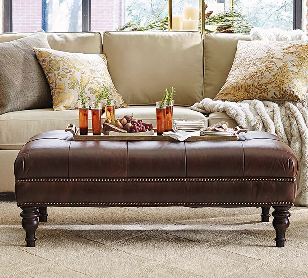 Martin Tufted Leather Ottoman Pottery Barn