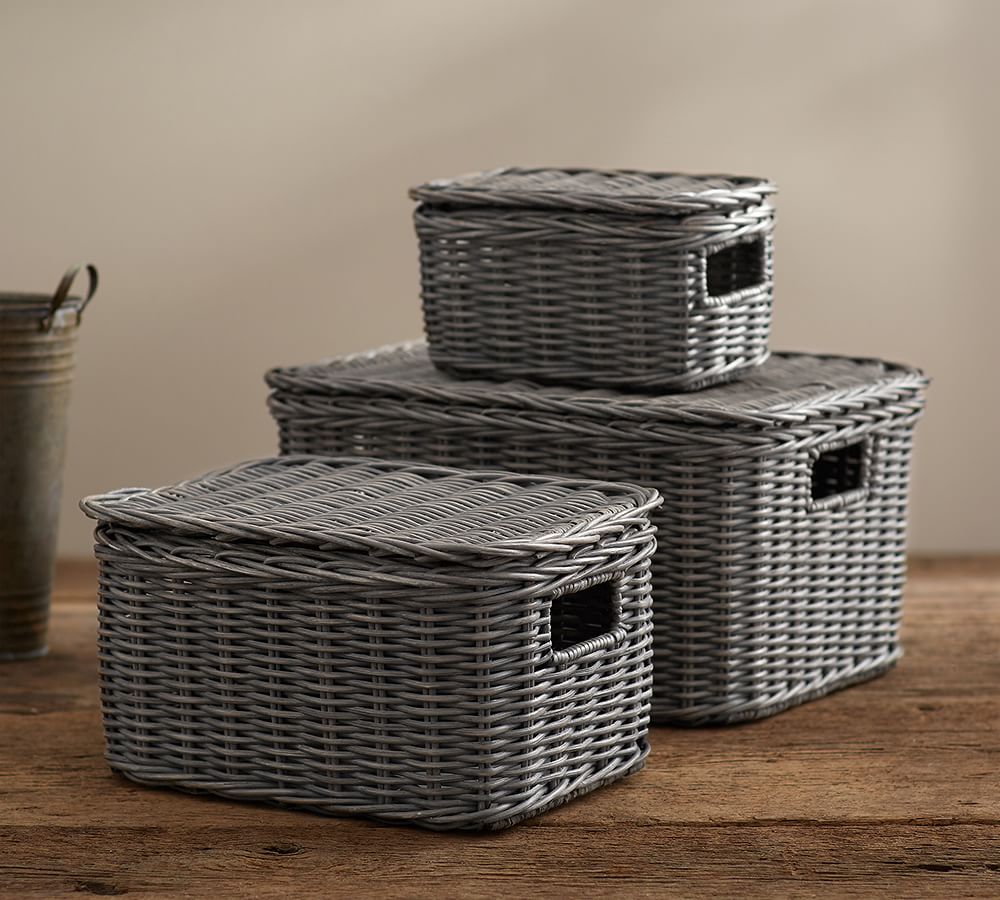 Wicker Weave Lidded Storage Baskets Pottery Barn