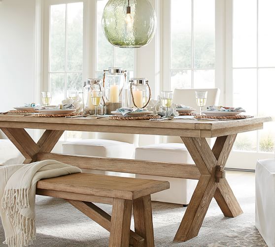 pottery barn table and bench