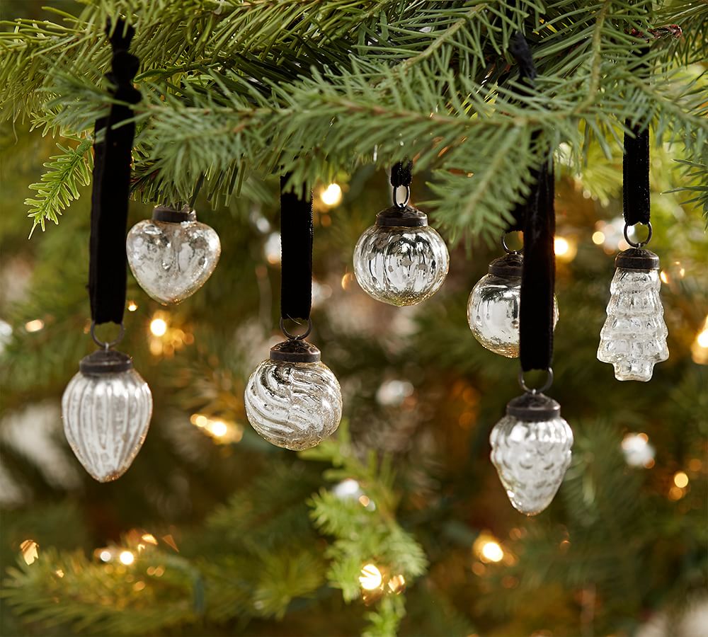 Mini Mercury Glass Shaped Christmas Ornaments Set of 24 Pottery Barn