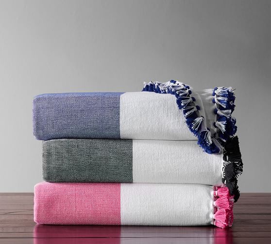 Pom Pom Stripe Throw Blanket Pottery Barn