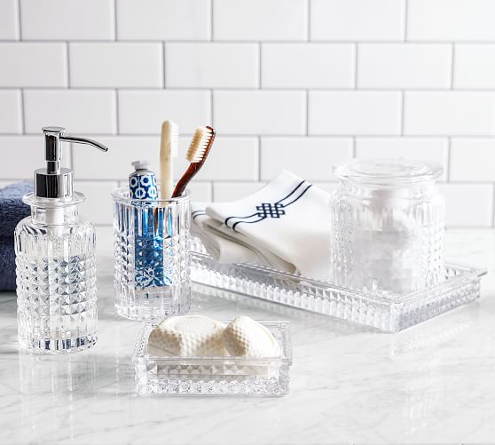 pottery barn glass bathroom accessories