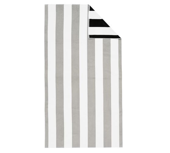 Reversible Awning Striped Beach Towel - Black/Gray | Pottery Barn