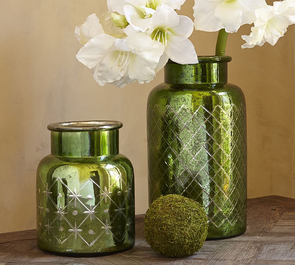 Everett Etched Green Mercury Glass Vases Pottery Barn