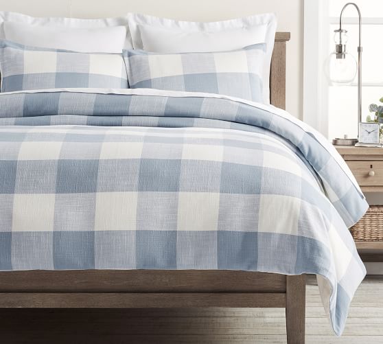Pottery Barn Bryce Buffalo Check Full Queen Duvet Cover Charcoal NEW 