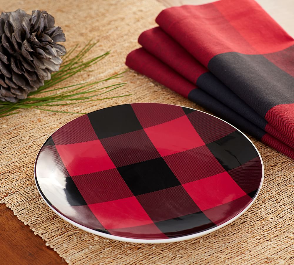 buffalo plaid ceramic plates