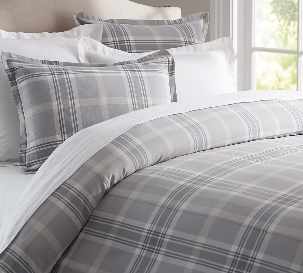 grey plaid duvet