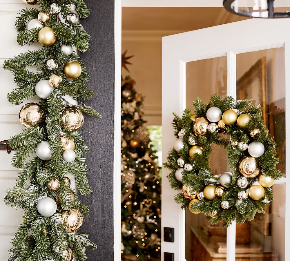Faux Pine Ornament Wreath & Garland Gold & Silver Pottery Barn