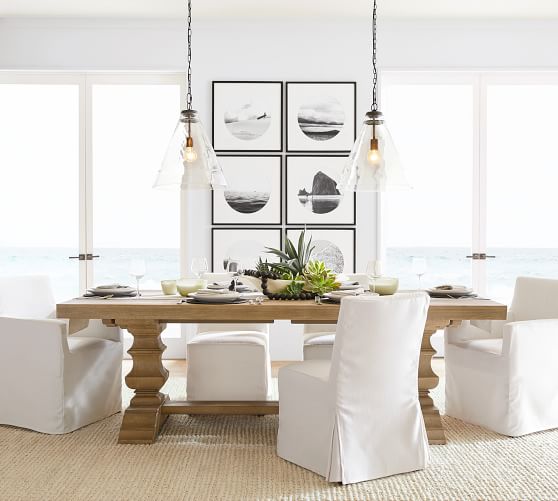 white slipcovered dining armchair