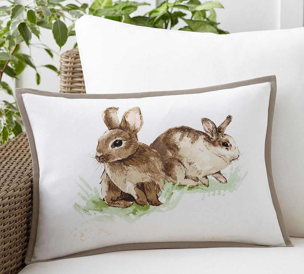 Pasture Spring Bunny Print Lumbar Decorative Pillow Cover | Pottery Barn