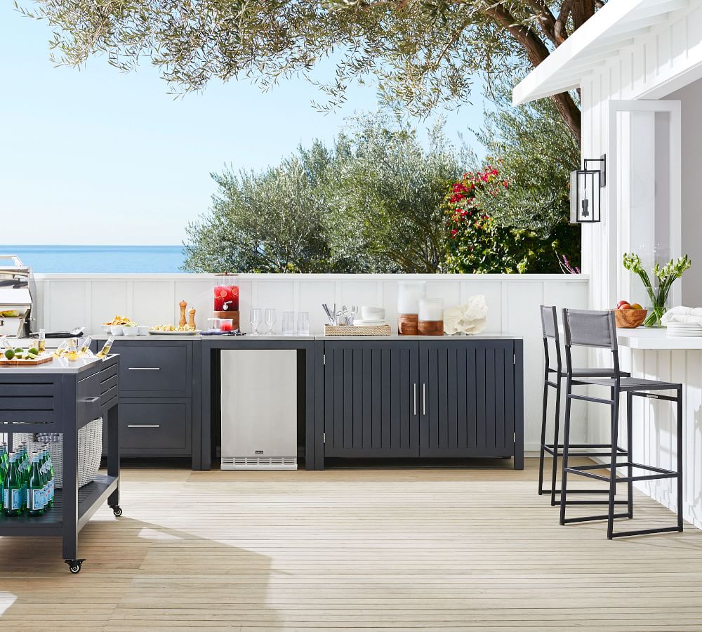 Indio Metal Outdoor Kitchen Island, Slate Pottery Barn
