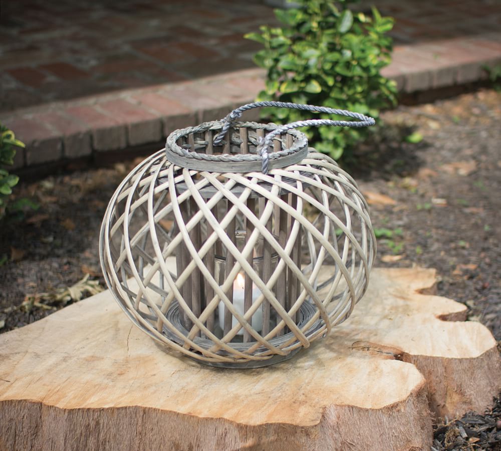 Round Willow Lanterns Gray Pottery Barn