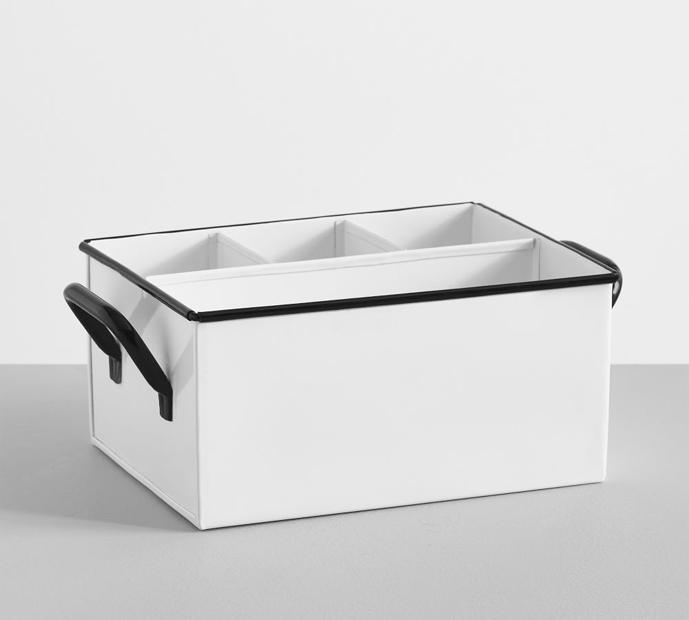 Handcrafted White Enamel Flatware Caddy Pottery Barn