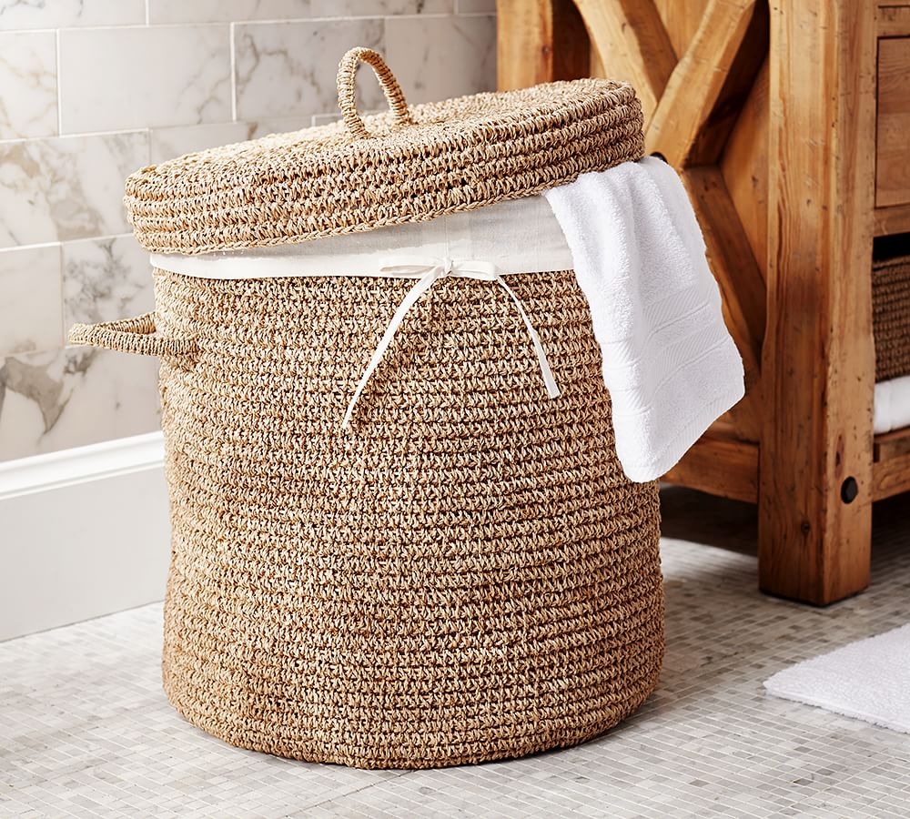 Crochet Weave Lidded Laundry Hamper & Basket Pottery Barn