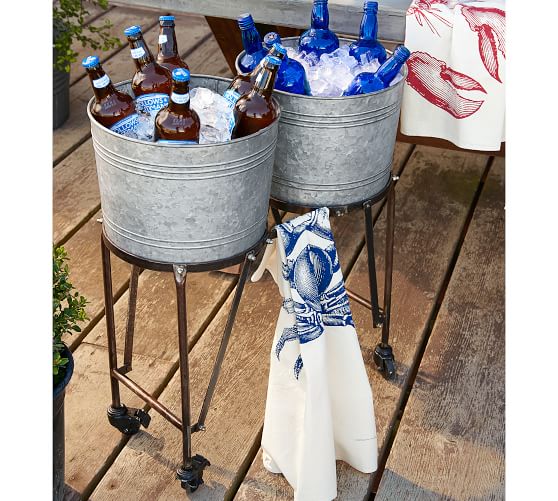 Galvanized Metal Double Drink Cooler with Rolling Stand | Pottery Barn