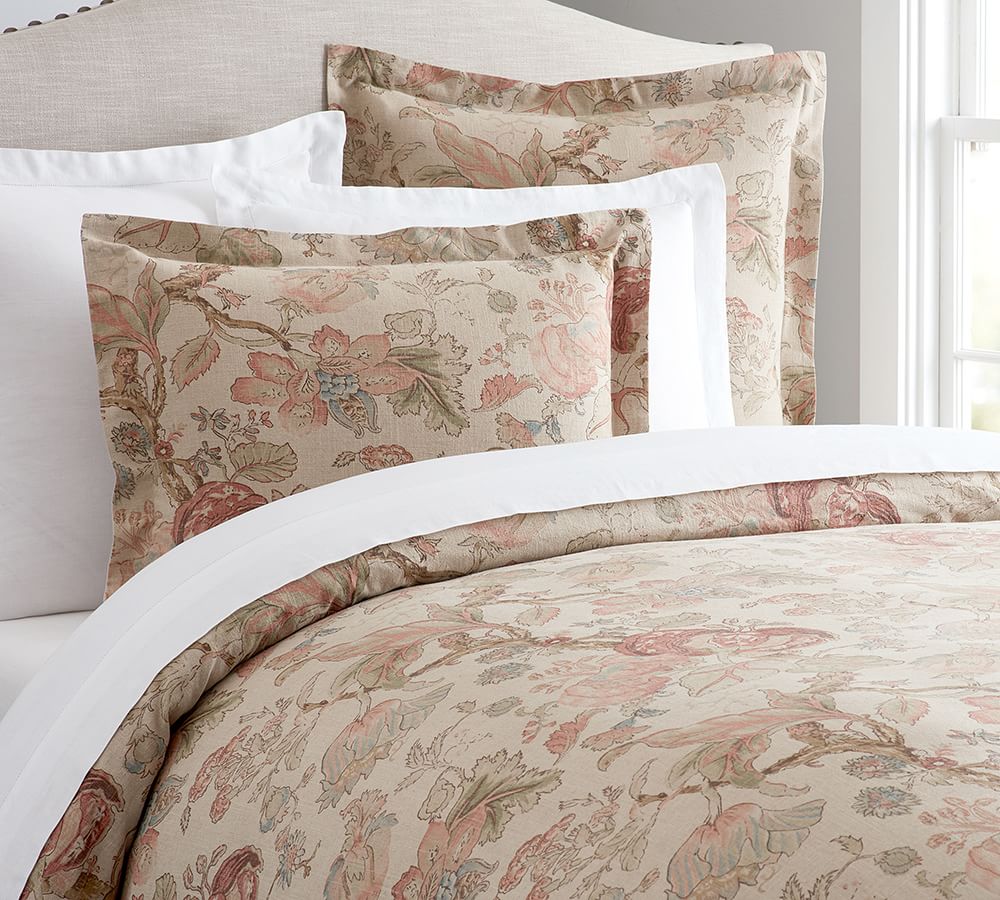 Grace Floral Texture Cotton Linen Blend Duvet Cover Shams Pottery Barn