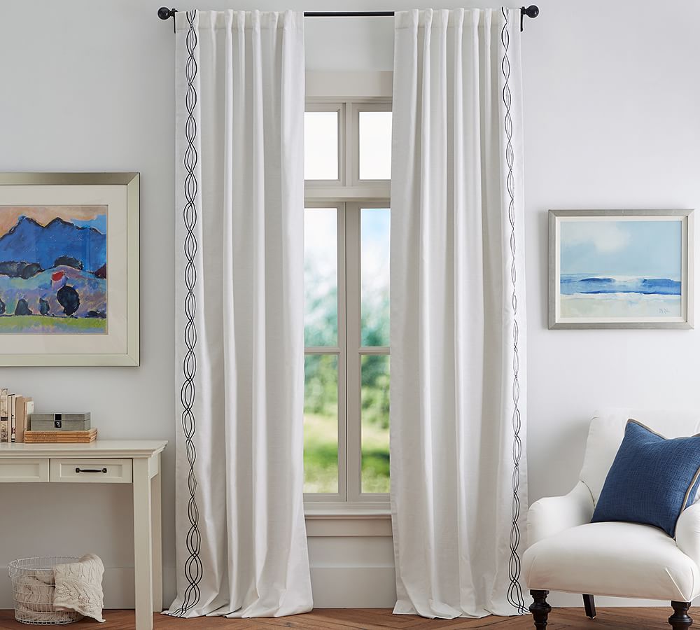 Embroidered Bordered Blackout Curtain Set of 2 Pottery Barn