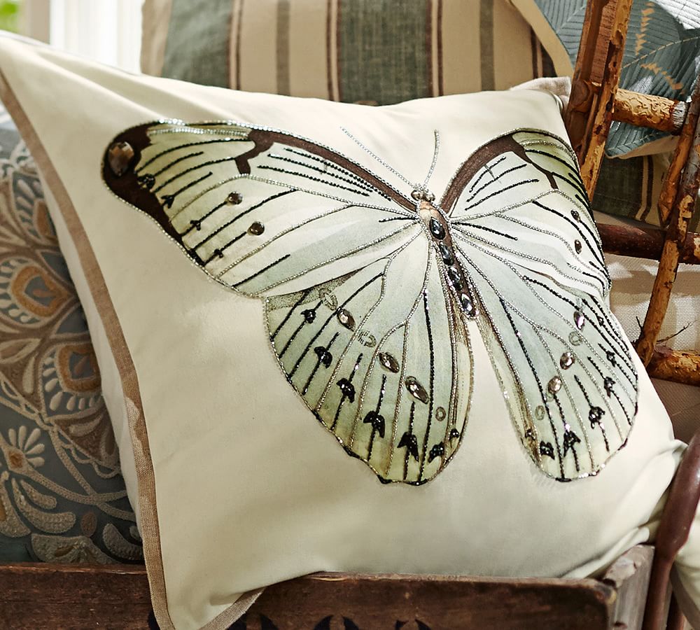 Luxe Butterfly Embroidered Decorative Pillow Cover Pottery Barn