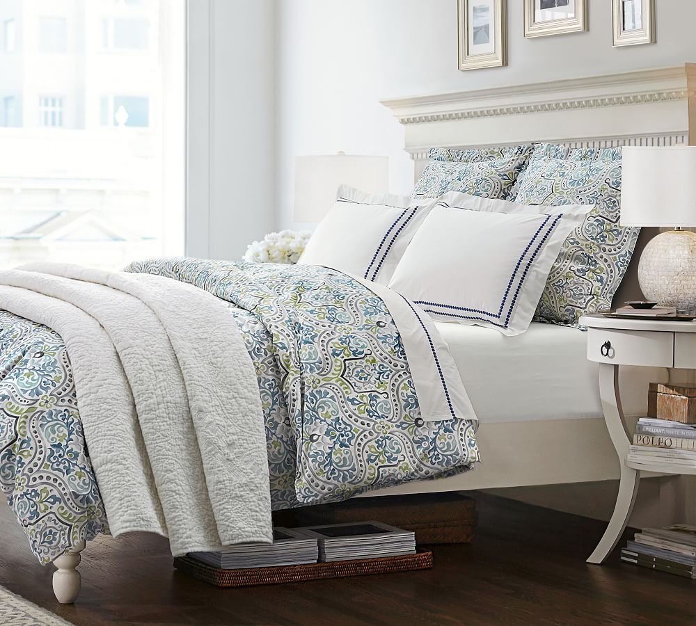 White Belgian Flax Linen Floral Stitch Quilt & Sham | Pottery Barn