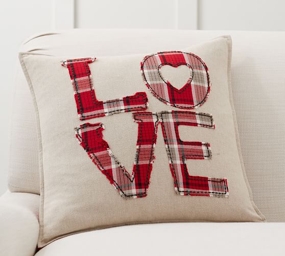 Pottery Barn Red Love Applique Sherpa Sofa Toss Pillow Cover 20" X 20" New 