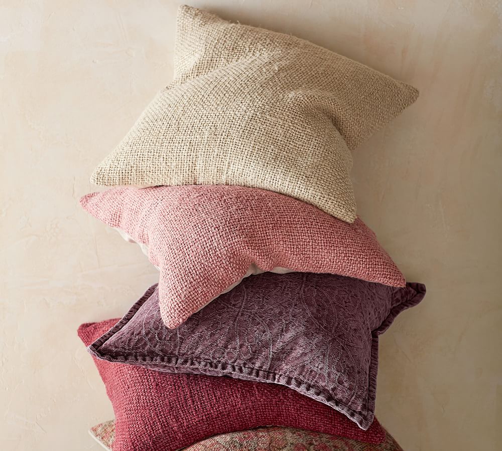 Faye Textured Linen Pillow Cover Straw Pottery Barn