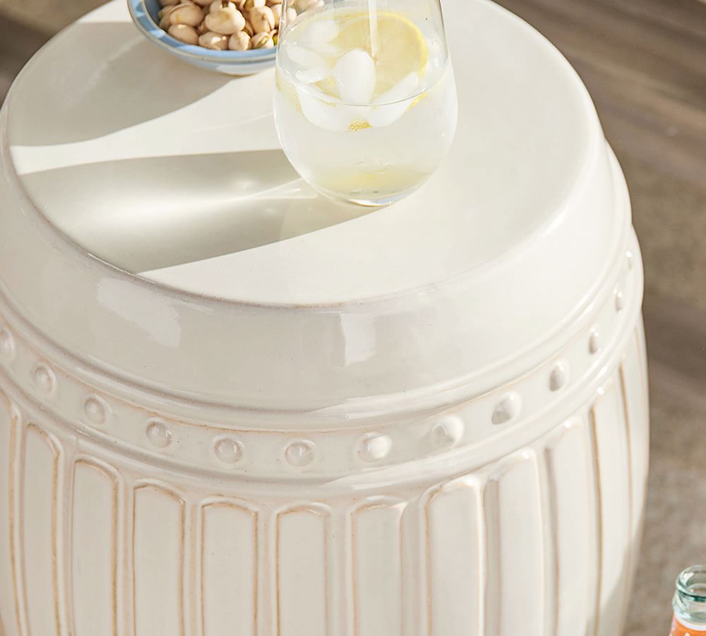 Reeded Ceramic Outdoor Side Table Pottery Barn