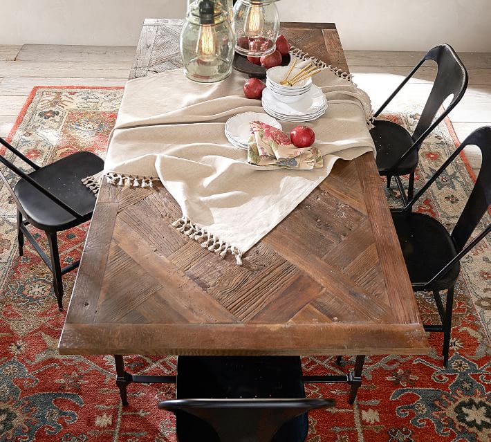 parquet dining table and bench