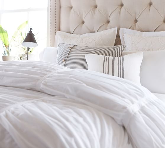 pottery barn white ruched duvet