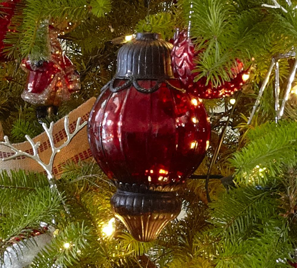 Large Red Mercury Glass & Metal Christmas Ornament Pottery Barn