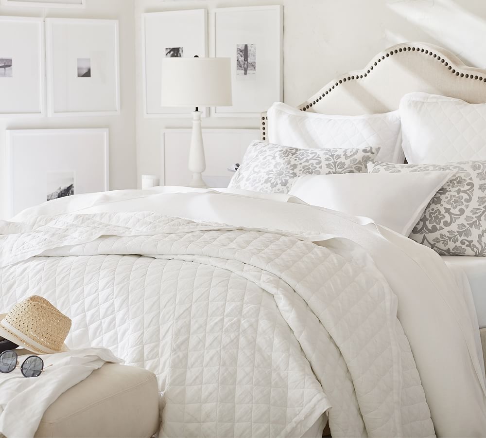 White Belgian Flax Linen Diamond Quilt & Sham Pottery Barn