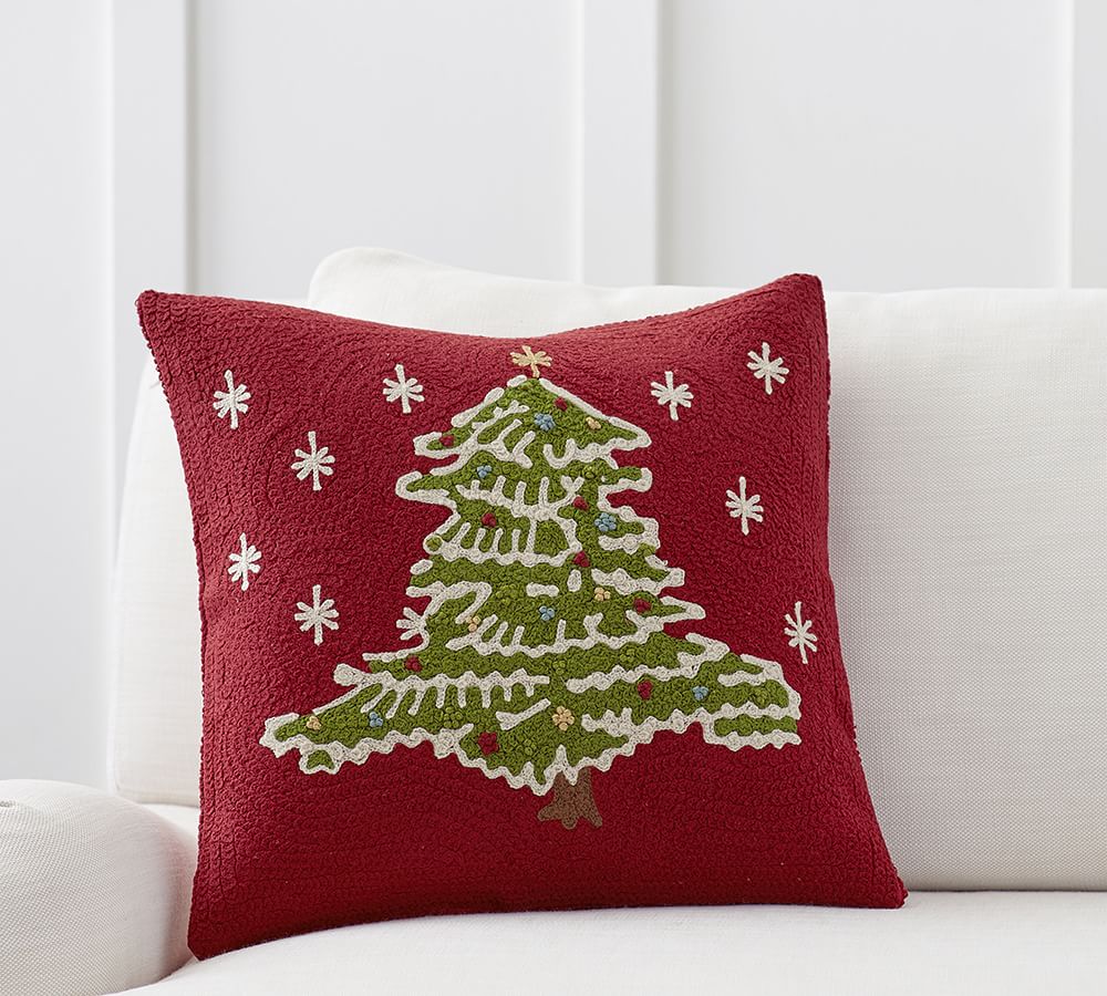 Christmas Tree Crewel Embroidered Decorative Pillow Cover | Pottery Barn