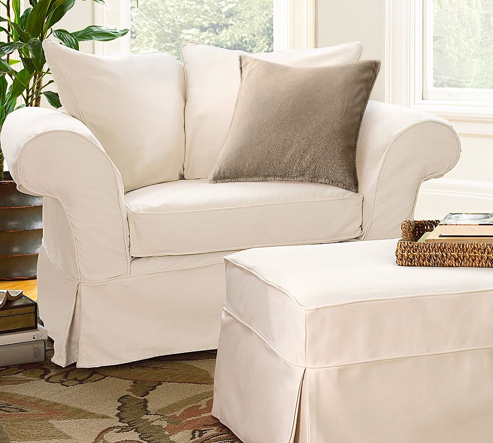 pottery barn chairs and ottomans