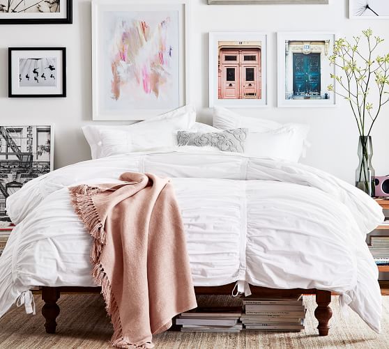 pottery barn white ruched duvet