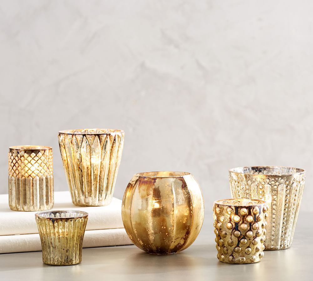 Antiqued Mercury Votive Holder Set of 6 Gold Candle Holder