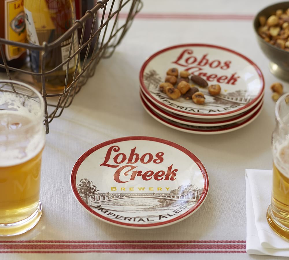 Beer Label Appetizer Plates, Mixed Set of 4 Pottery Barn