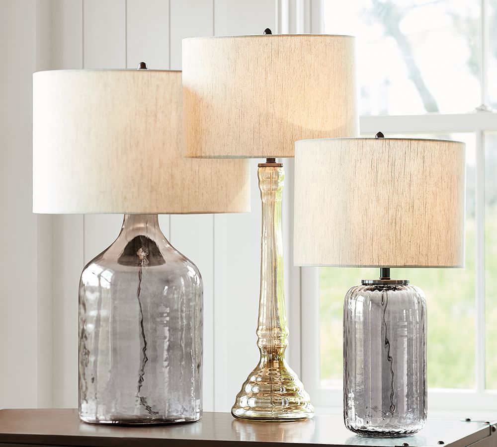 Alana Luster Glass Candlestick Table Lamp Base Smoke Pottery Barn