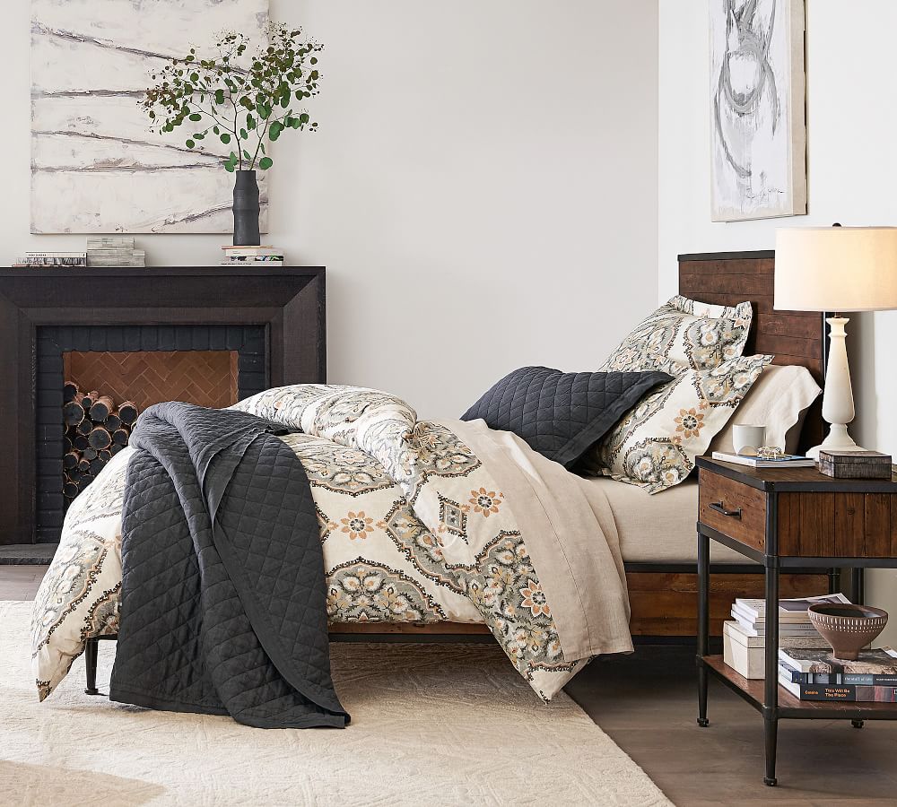 White Belgian Flax Linen Diamond Quilt & Sham Pottery Barn