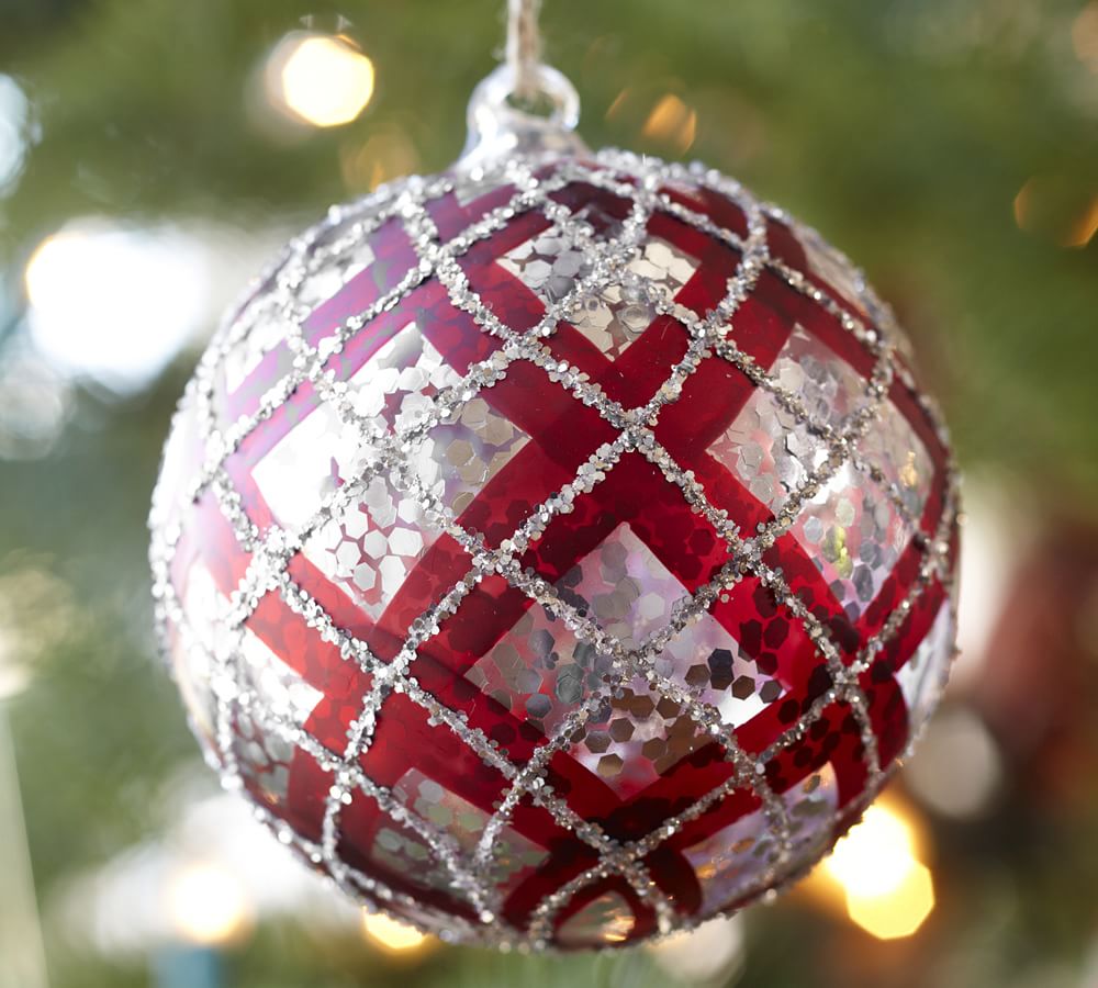 Plaid Sphere Christmas Ornament Pottery Barn