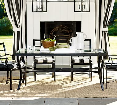 Descriptive puppy Nevertheless Riviera 72" Metal Dining Table | Pottery Barn