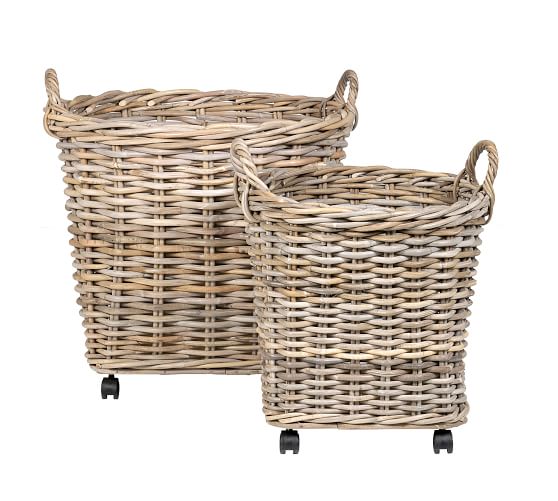 Tall Kubu Basket Log Storage Wood Planter Laundry Bin Blanket Storage Handles 