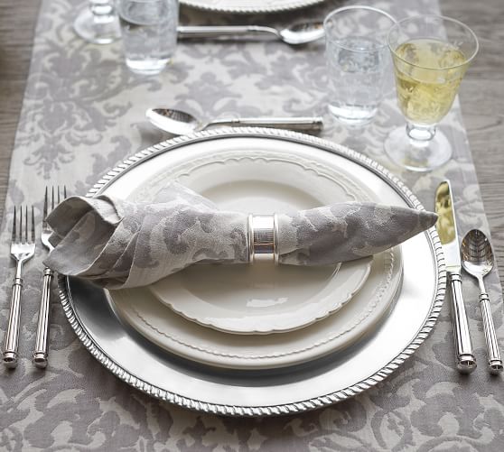 Gunmetal Grey Charger Plates Coasters Napkin Rings Decorative Dinner Set 18pc 