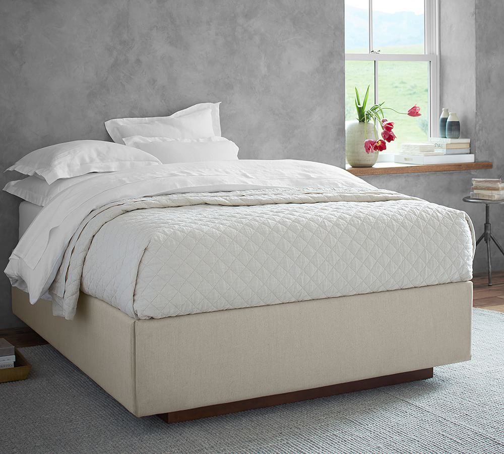 Upholstered Storage Platform Bed with Footboard Storage Pottery Barn
