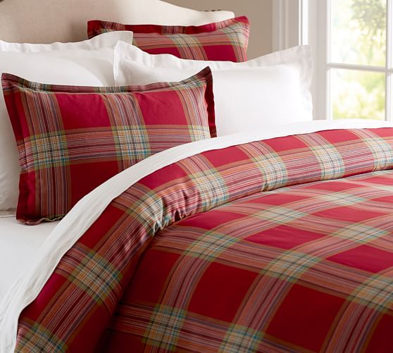 pottery barn plaid duvet cover