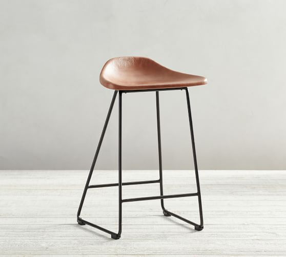 pottery barn brenner leather counter stool