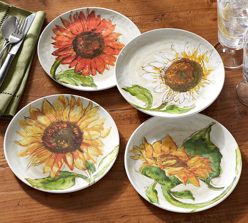 Sunflower Melamine Salad Plates, Mixed Set of 4 Pottery Barn