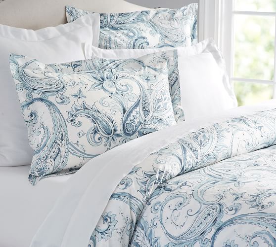 pottery barn blue paisley duvet cover