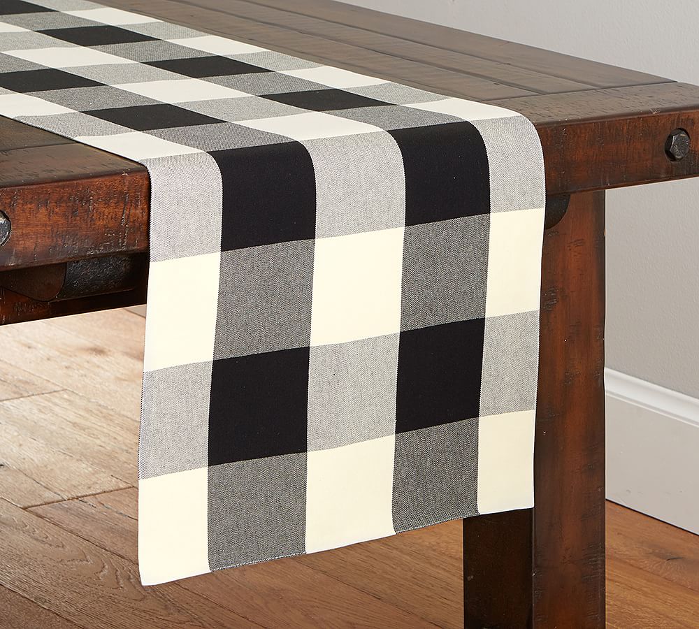 black and white buffalo plaid table runner