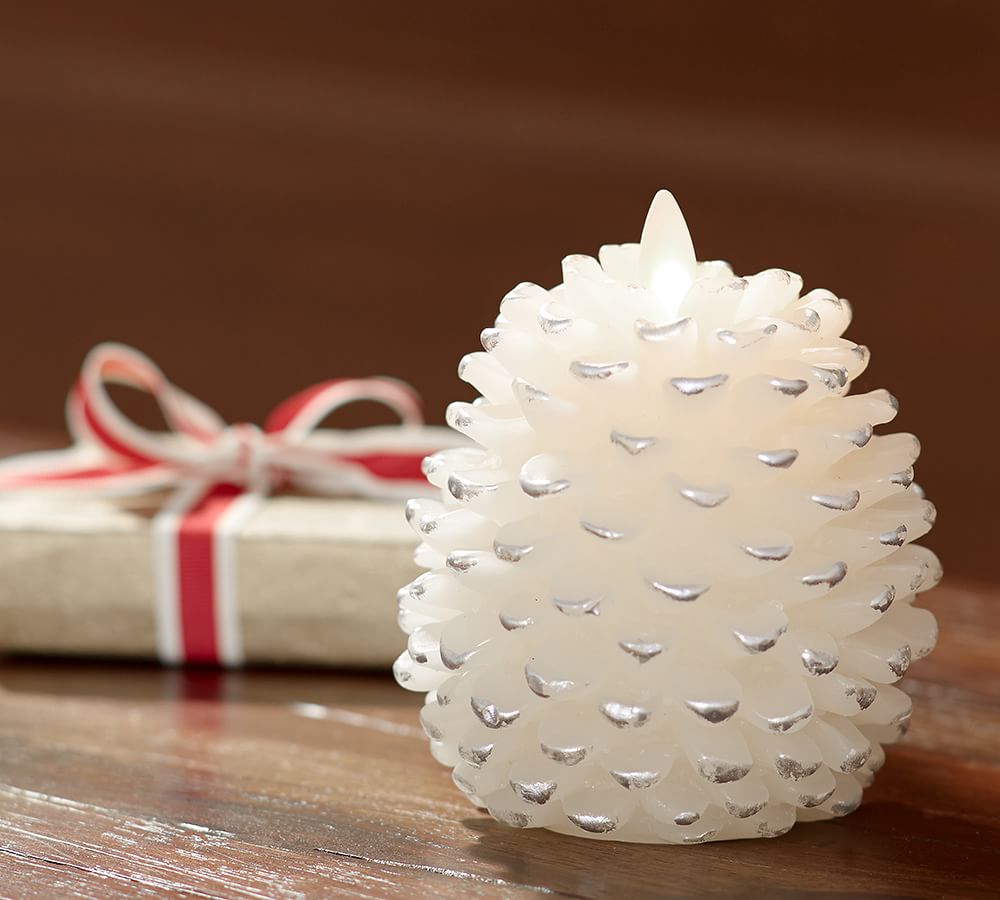 Premium Flicker Flameless Wax Pinecone Pillar Candle Pottery Barn