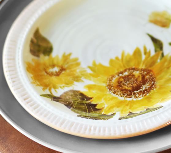 Pottery Barn Set 4 Sunflower Salad Plates Dessert French Country Hand Painted 